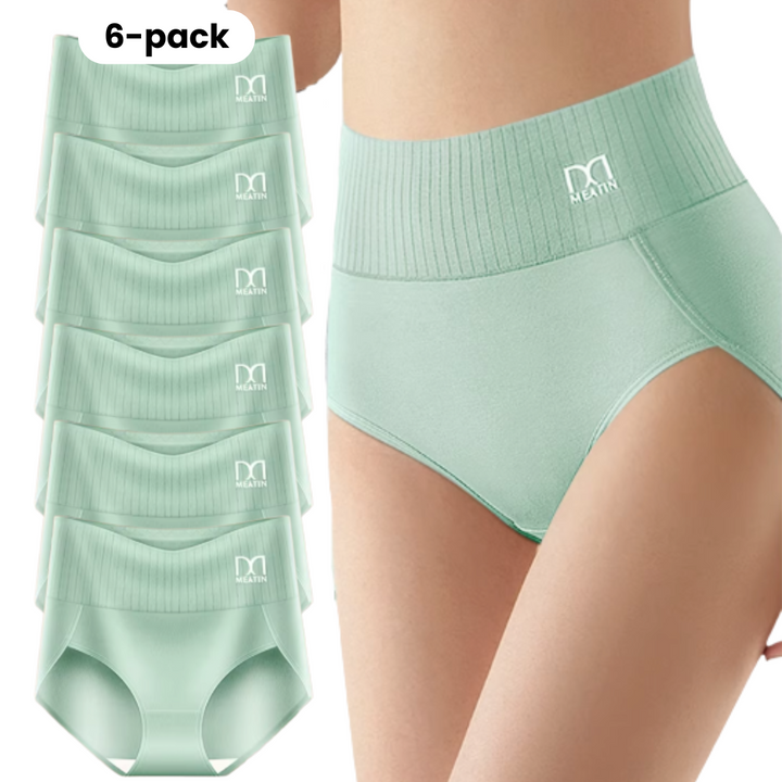 Seamless women's high-waist shaping underwear in a 6-pack, providing firm yet comfortable support.