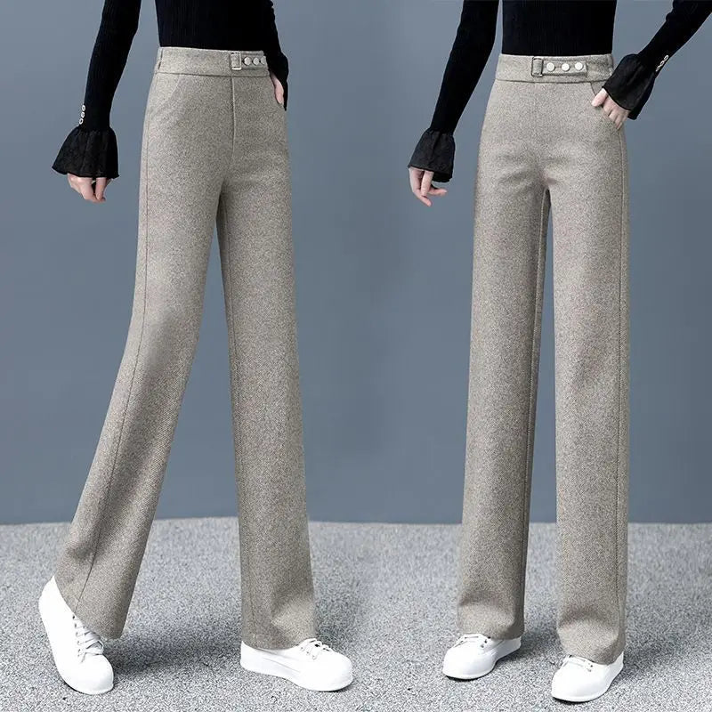 Side view of Women's High-Waist Tailored Astoria Pants, highlighting the flattering high-waist design.
