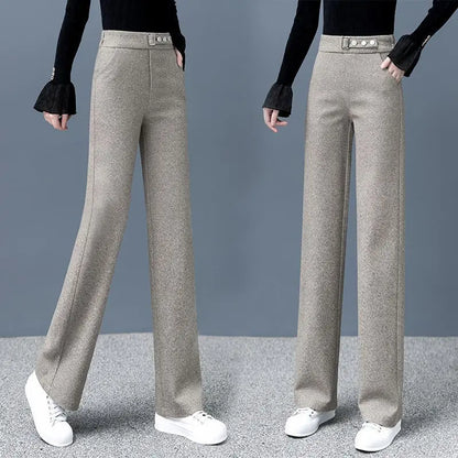 Side view of Women's High-Waist Tailored Astoria Pants, highlighting the flattering high-waist design.