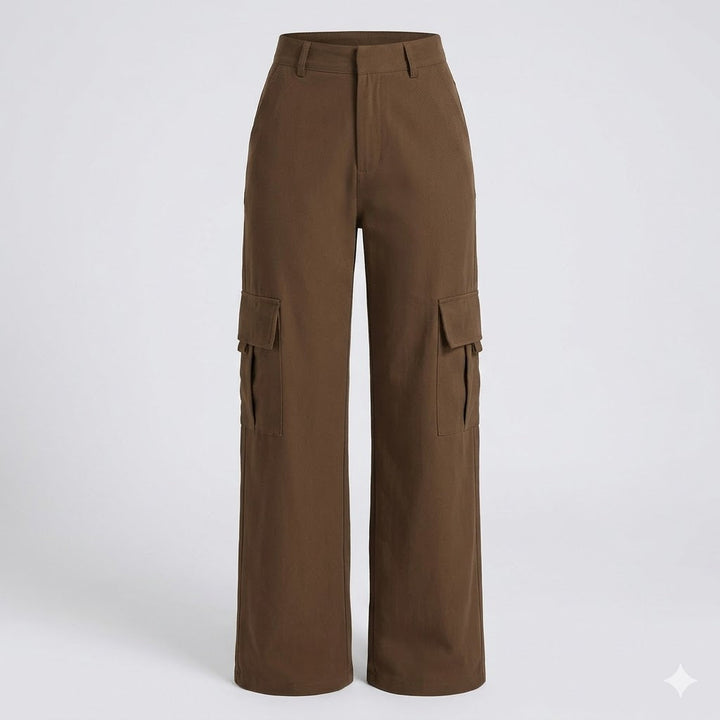 Relaxed fit women's wide leg cargo pants, high waist for a trendy streetwear or everyday casual style.