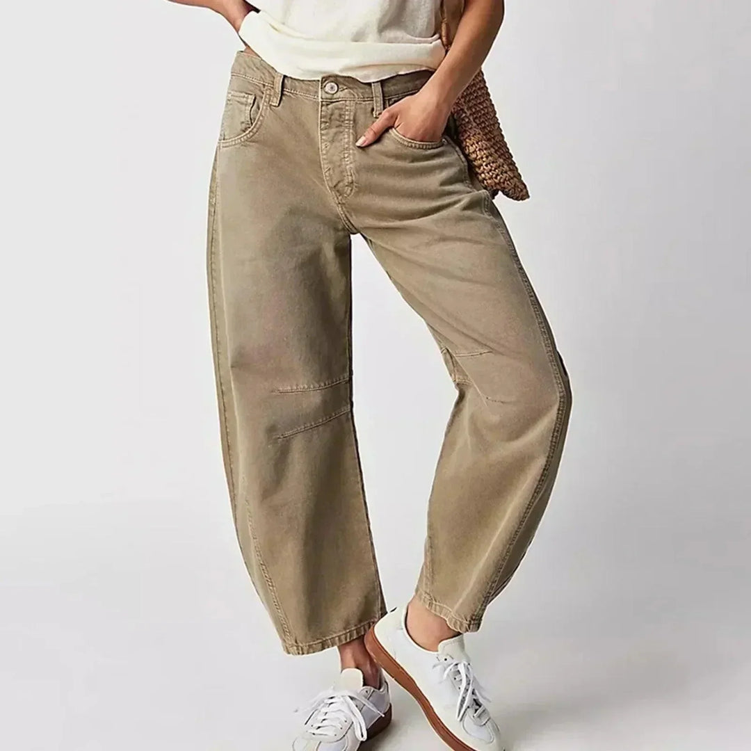 Women's high waist wide leg jeans in a relaxed fit. Comfortable, modern everyday fashion for women.