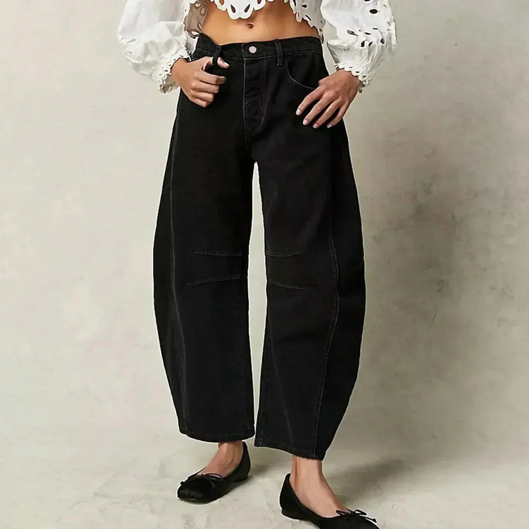 Classic blue high waist wide leg jeans for women. Effortless, relaxed fit for a comfortable, modern style everyday.