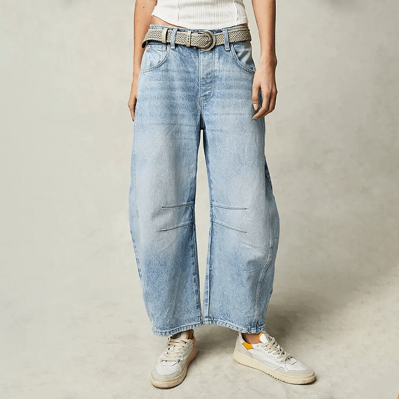 Gray high waist wide leg jeans, comfortable and versatile. Relaxed fit for women's modern everyday fashion.