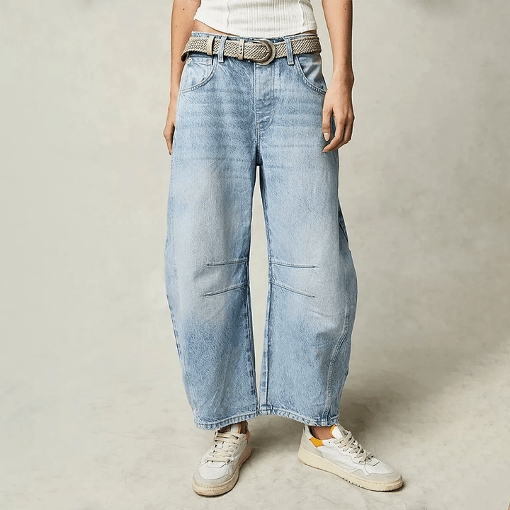 Gray high waist wide leg jeans, comfortable and versatile. Relaxed fit for women's modern everyday fashion.