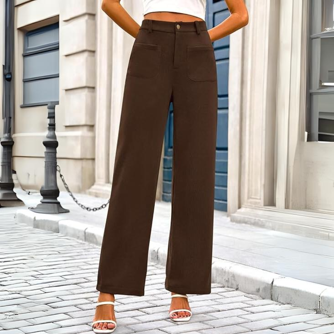 Plus size women's high waist wide leg palazzo pants with pockets. Comfortable & stylish casual trousers.
