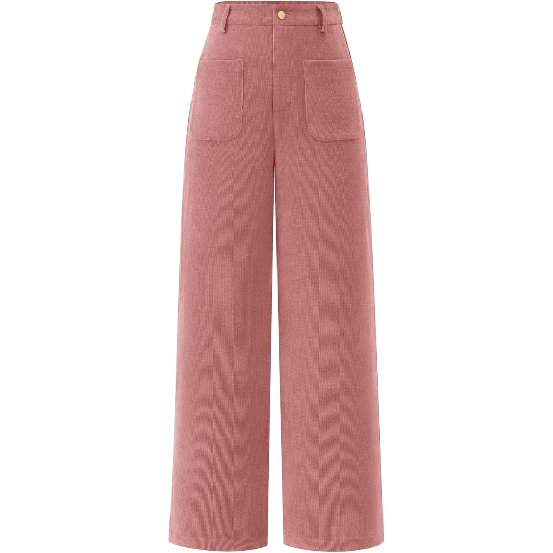 Bordeaux high waist wide leg palazzo pants, stylish and comfortable casual trousers for women with pockets.
