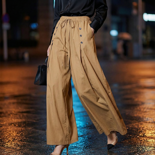 Women's high-waist wide-leg pants with a relaxed, flowy fit, ideal for comfortable and stylish everyday casual wear.