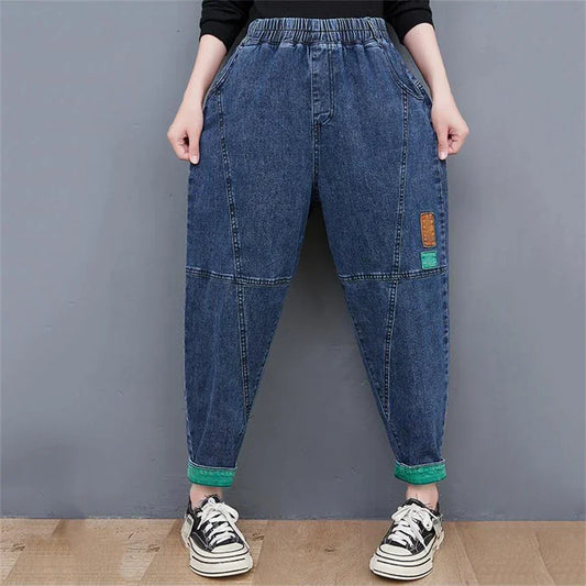 Women's high-waisted baggy oversized ankle jeans, ideal for comfortable casual wear & plus size fashion.