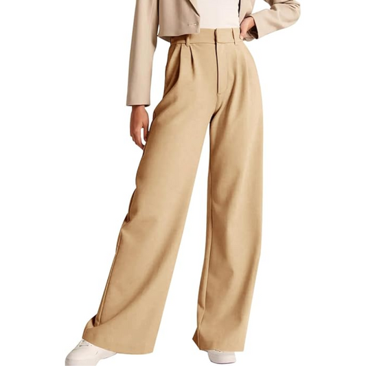 Women's high-waisted business casual straight-leg pants with pockets, perfect for office wear.