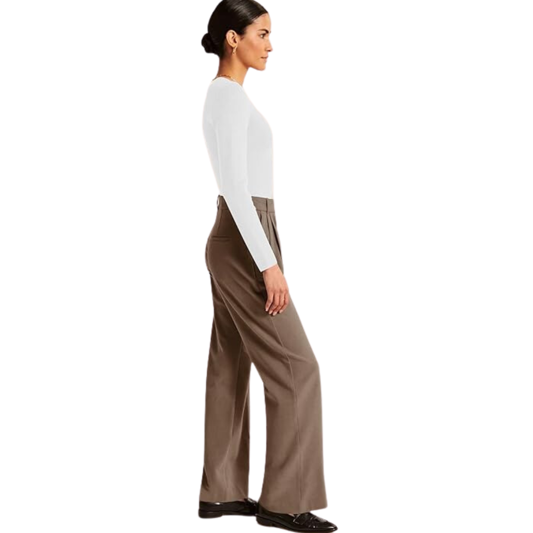 Back view of women's high-waisted straight-leg business casual pants, showing tailored fit.