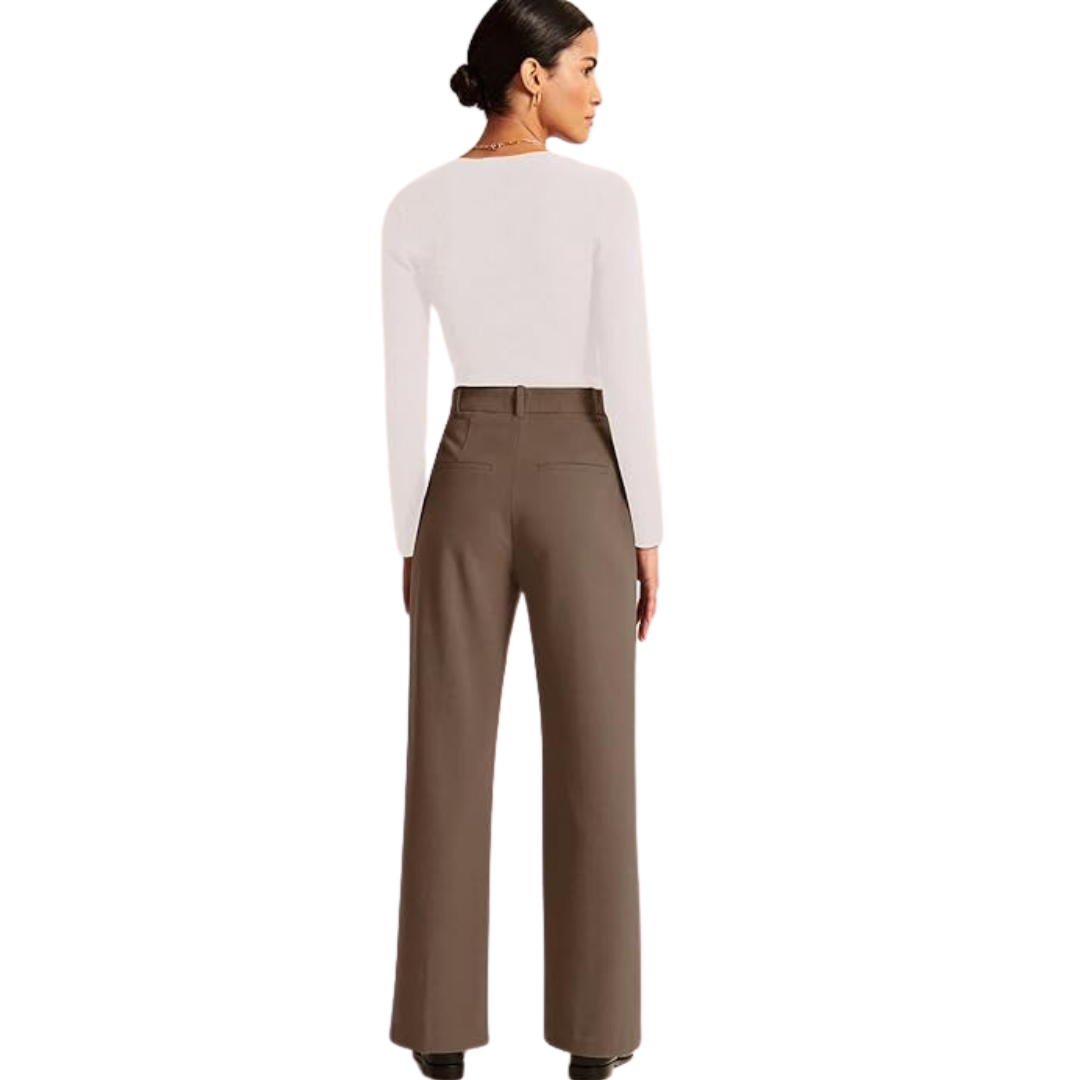 Effortless women's high-waisted professional pants, straight-leg with pockets, polished business casual.