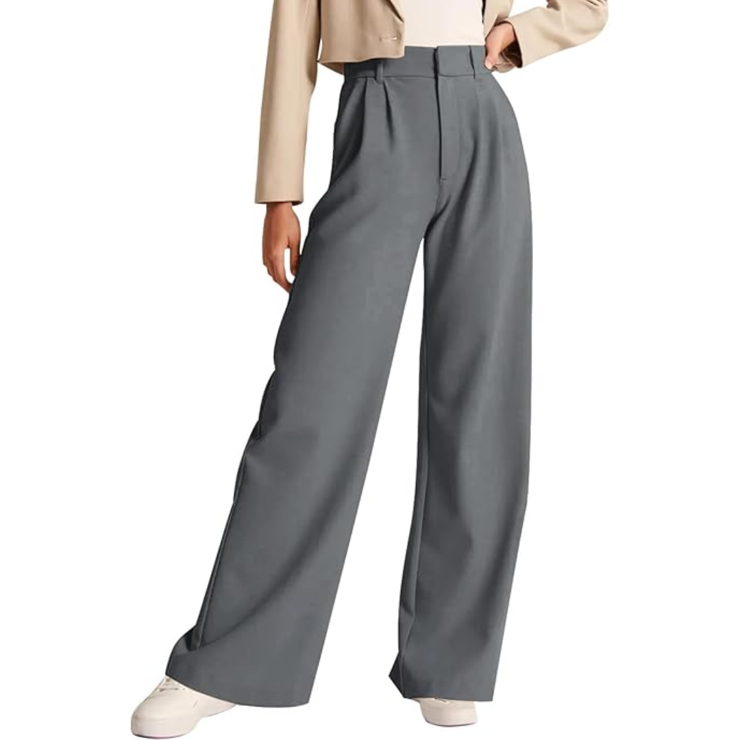 Versatile women's high-waisted work pants with pockets, ideal for professional settings & comfort.