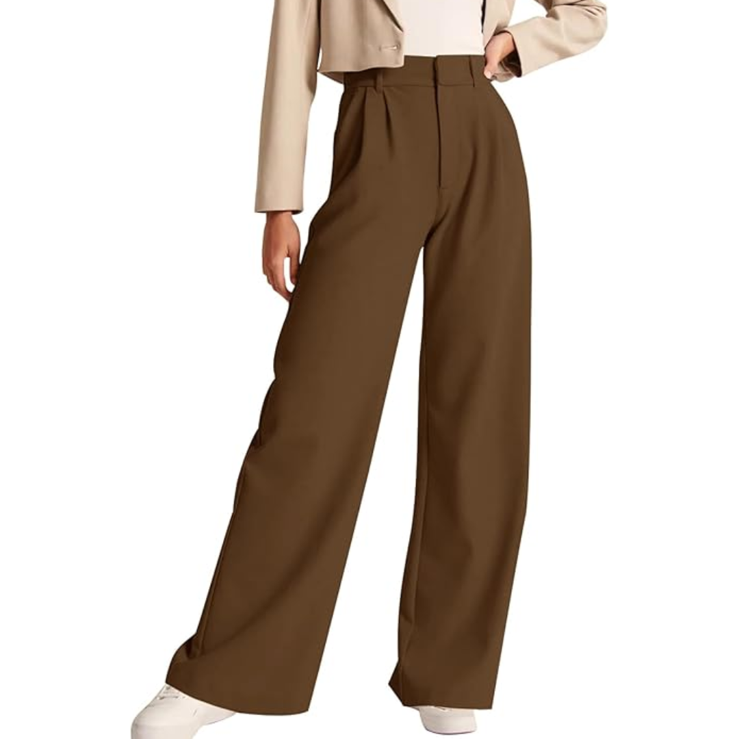Stylish women's high-rise straight-leg business pants with discreet pockets for a flattering fit.