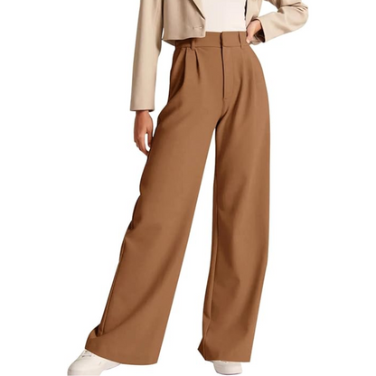 Plus size women's high-waisted business casual pants with pockets, comfortable & professional.