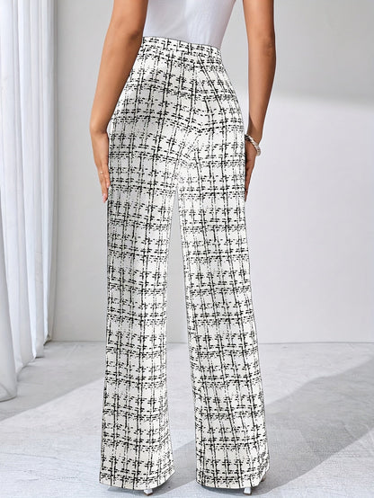 Stylish high-waisted women's plaid flare pants, wrinkle-resistant stretch knit for easy care.