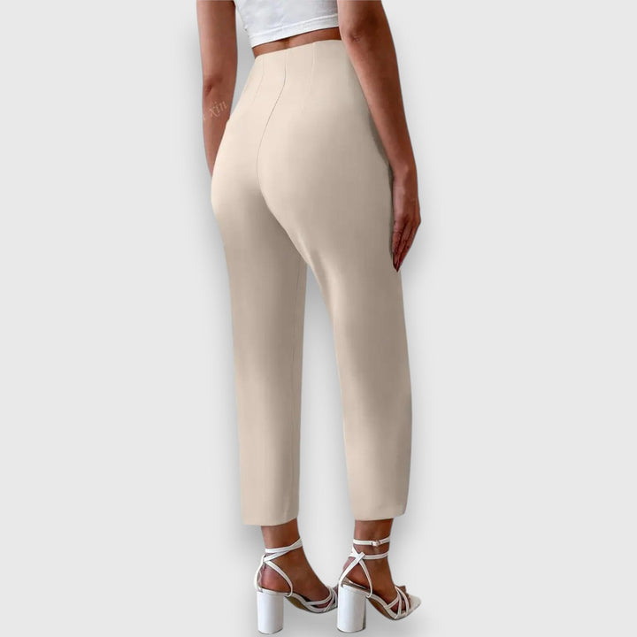 Tailored high waisted straight leg pants for women, offering a sleek, professional look for work.