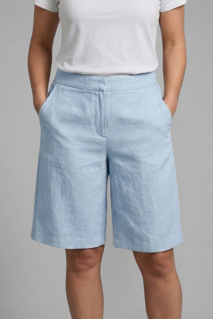 Versatile high-waisted tailored women's shorts offering a relaxed, comfortable fit for spring & summer everyday wear.
