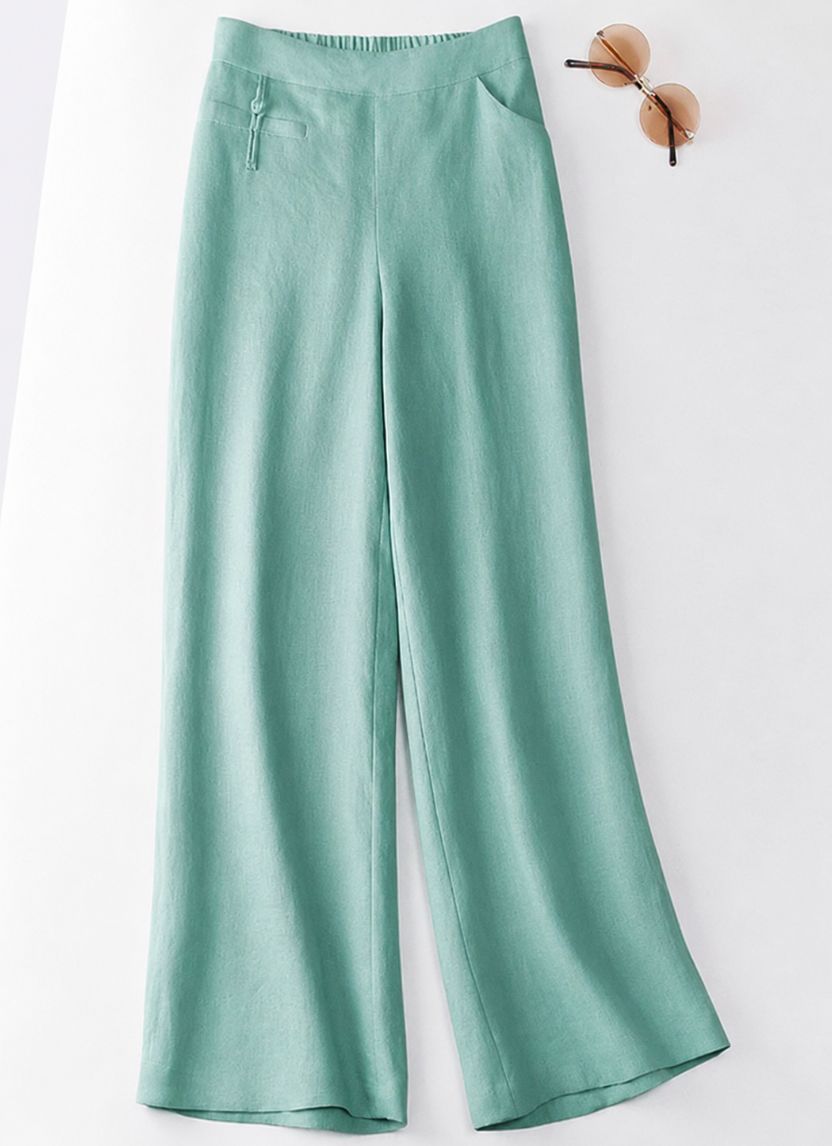 Women's high-waisted wide-leg casual pants with button front, perfect for summer comfort & modern style.