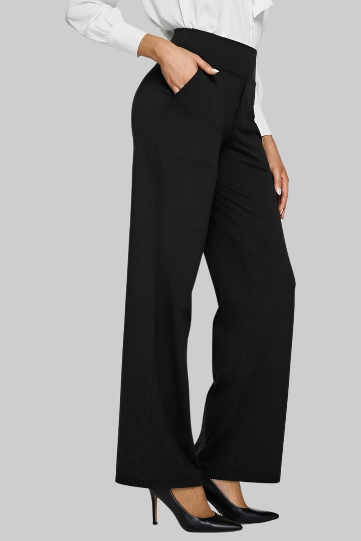 Elegant women's high-waisted wide-leg pants, versatile for both workwear and trendy spring outfits.
