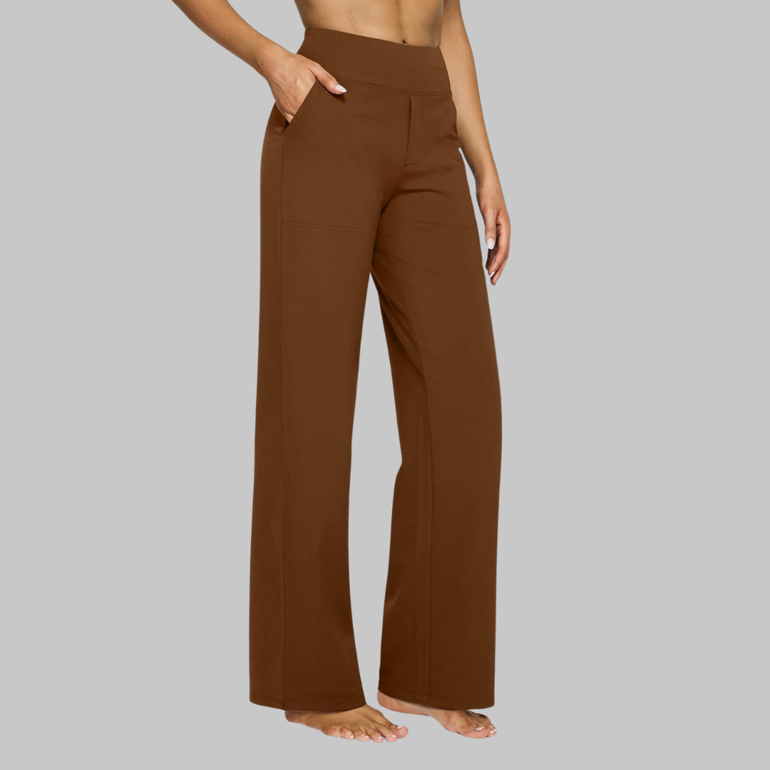 Chic women's wide-leg pants, high-waisted, offering a breezy fit ideal for warm weather and style.