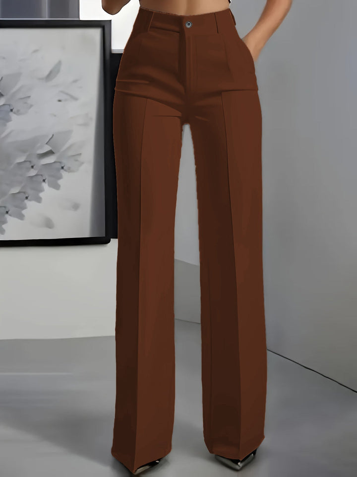 Structured high-waist wide-leg trousers for women, ideal for both formal office settings and relaxed casual wear.