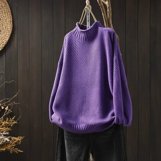 Women's honeycomb knit pullover sweater, relaxed fit & timeless style for everyday comfort.