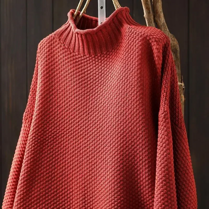 Women's long sleeve honeycomb knit turtleneck sweater, perfect for casual wear in cooler weather.