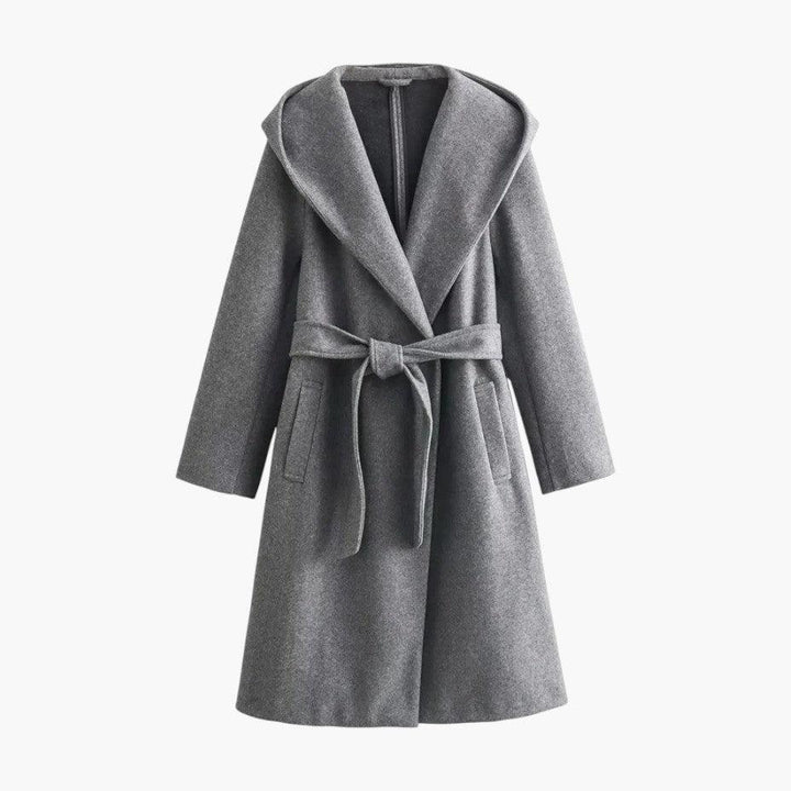 Women's hooded trench coat, classic style with adjustable belt for everyday elegance.