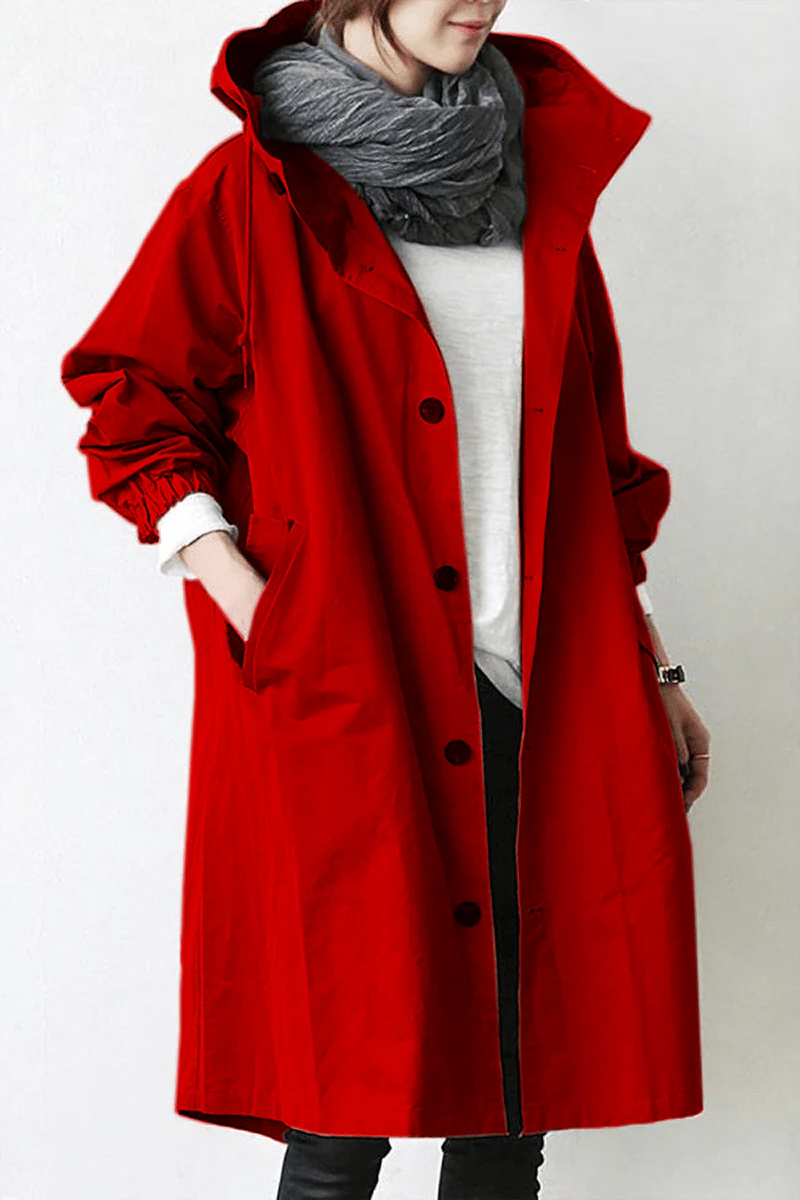 Classic women's hooded waterproof trench coat, providing chic and practical all-weather protection for stylish women.