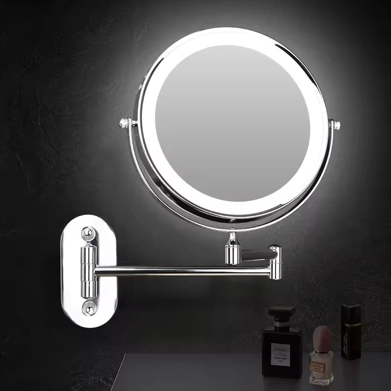 Touch control illuminated beauty mirror with 3x magnifying power, ideal for makeup application.