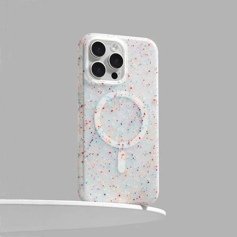 Women's InkSplash iPhone case with MagSafe, featuring a vibrant paint splatter design for artistic protection.