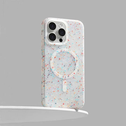 Women's InkSplash iPhone case with MagSafe, featuring a vibrant paint splatter design for artistic protection.