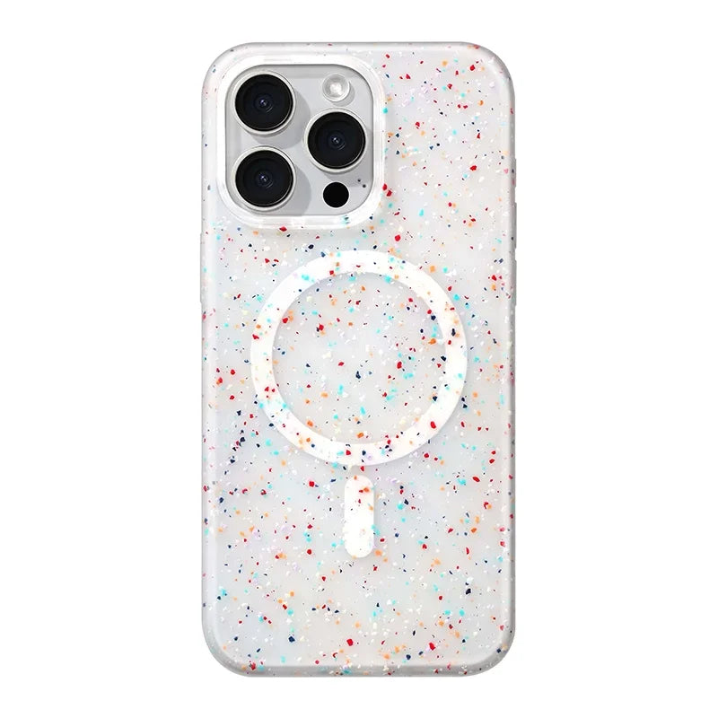Detailed InkSplash iPhone case for women, an artistic paint splatter phone cover with MagSafe compatibility.
