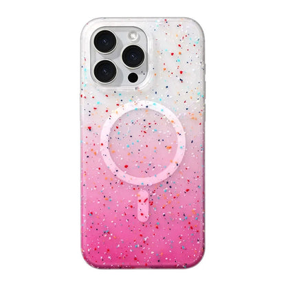 InkSplash MagSafe iPhone case for women, a shockproof silicone phone cover with artistic paint splatter design.
