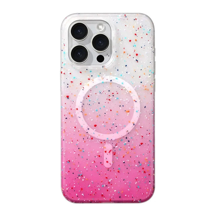 InkSplash MagSafe iPhone case for women, a shockproof silicone phone cover with artistic paint splatter design.