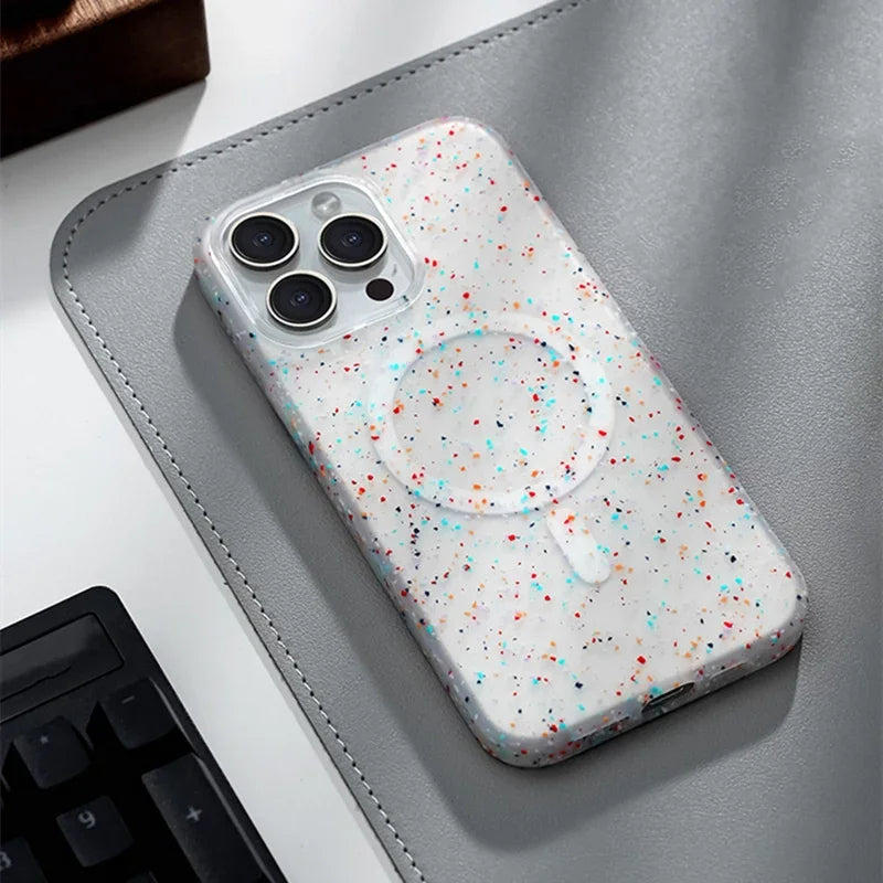 Women's accessory: InkSplash iPhone case, a protective phone cover with MagSafe and unique paint splatter.