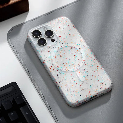 Women's accessory: InkSplash iPhone case, a protective phone cover with MagSafe and unique paint splatter.