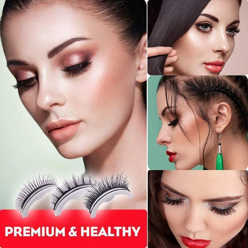 Natural look self-adhesive reusable false eyelashes for women. No glue needed for instant beautiful lashes.