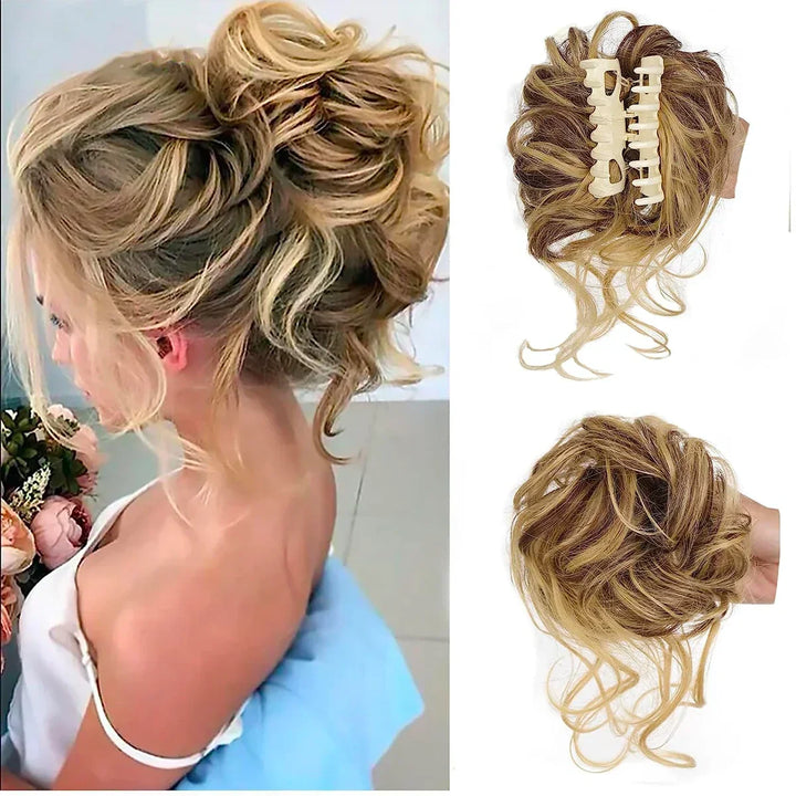 Women's instant volume messy curly bun hair clip for a quick, stylish updo.