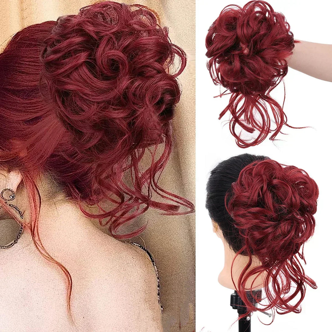 Glamorous messy curly bun hair clip for women, delivering instant volume and style.