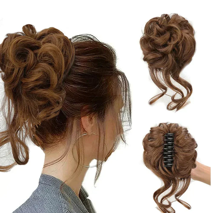 Quick hairstyle solution: women's instant volume messy curly bun hair clip for an updo.