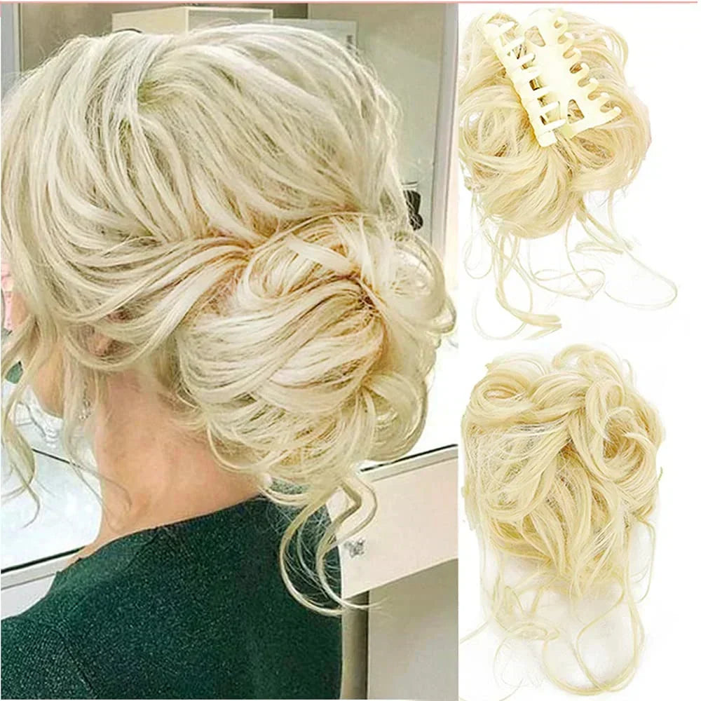 Easy-to-use women's curly bun hair clip, perfect for a quick, voluminous messy updo.