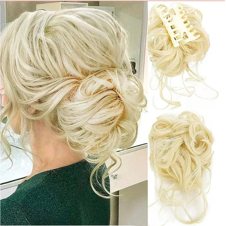 Easy-to-use women's curly bun hair clip, perfect for a quick, voluminous messy updo.