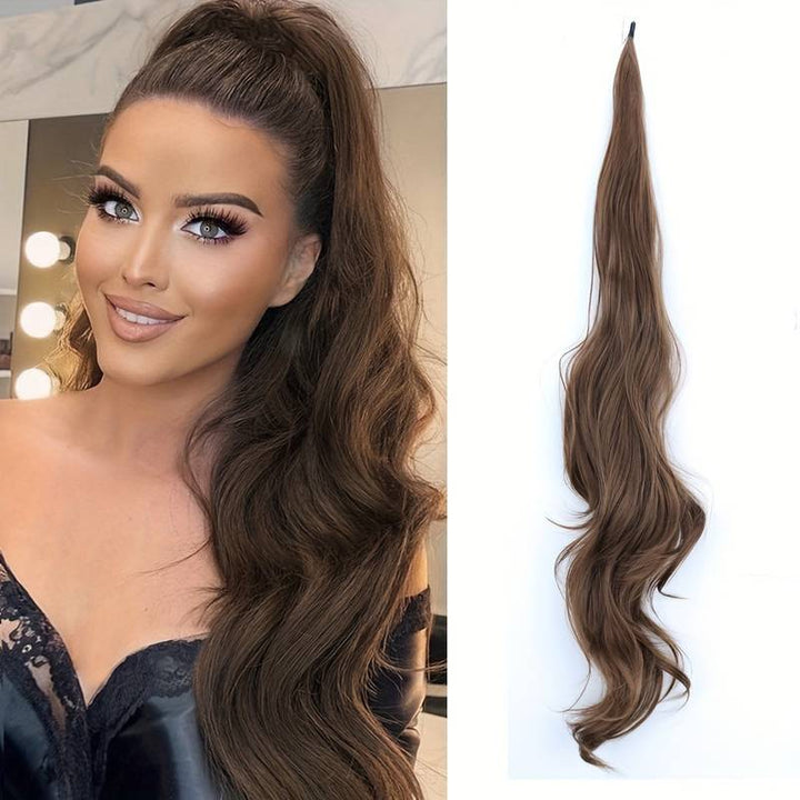 Achieve instant volume with this wavy wrap-around ponytail extension for women, a synthetic hair accessory.