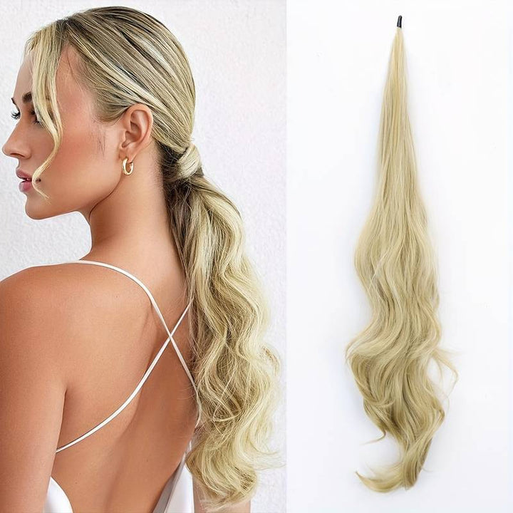 Instant volume wavy wrap-around ponytail extension for women, synthetic long hair accessory for styling.