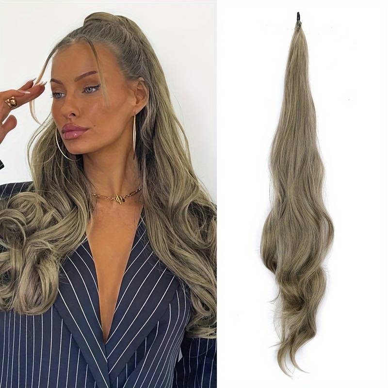 Stylish wavy wrap-around ponytail extension for women, synthetic hair for quick volume & new looks.