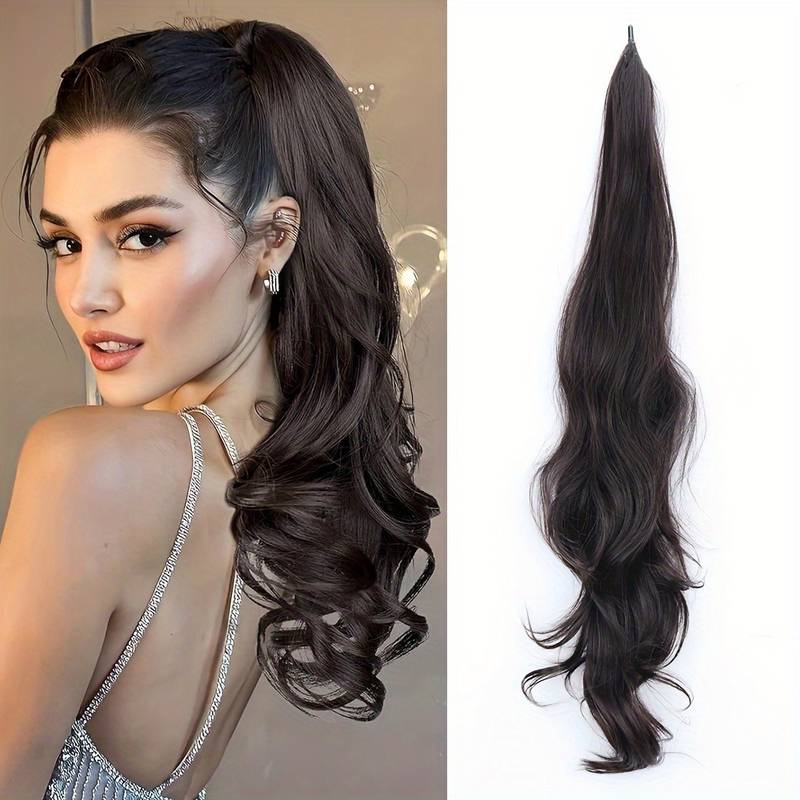 Women's Instant Volume Wrap-Around Wavy Ponytail Extension, synthetic long hair for quick styling.