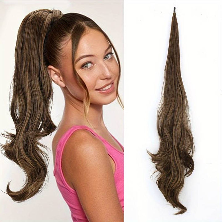 Womens wavy ponytail hair extension for instant volume & long synthetic hair. Easy wrap-around.