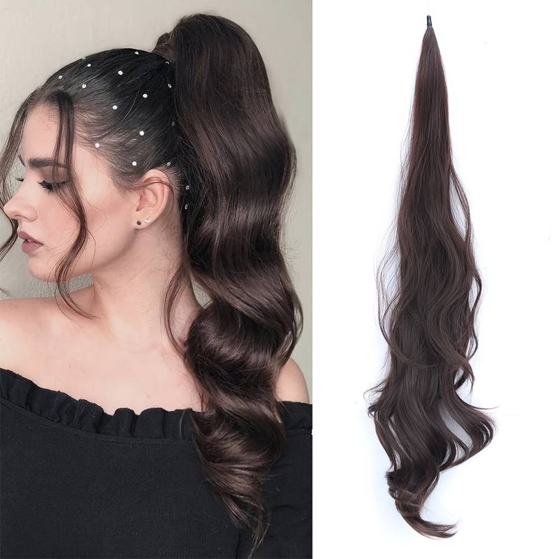 Beauty accessory: Womens wavy wrap-around ponytail extension, synthetic long hair for instant volume.