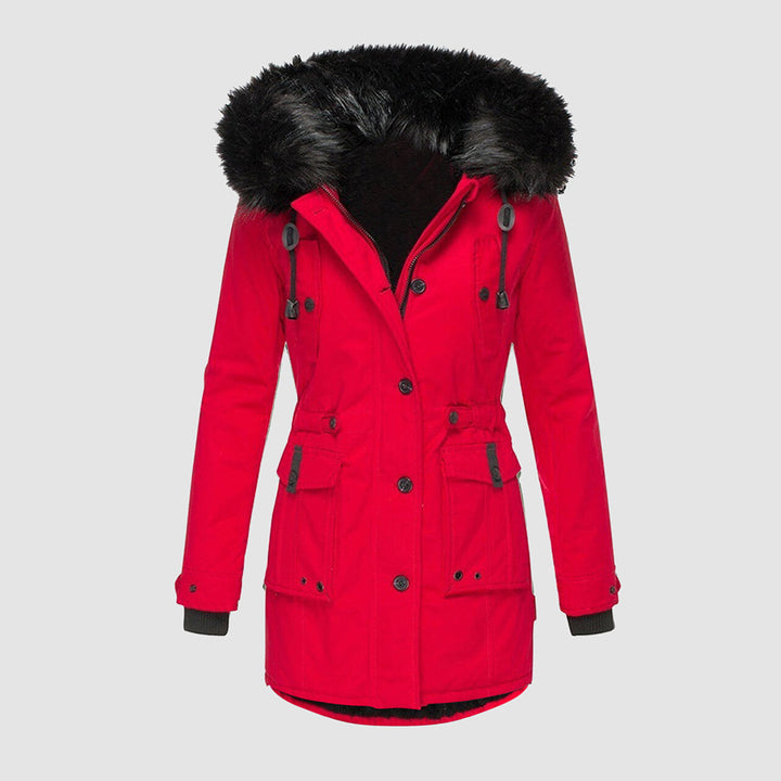 Cozy women's insulated parka, a fashionable hooded coat for cold winter days and everyday elegance.